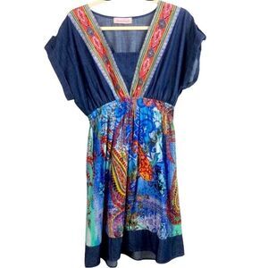 Sketchbook Dress Boho Multicolor Blue Size  L